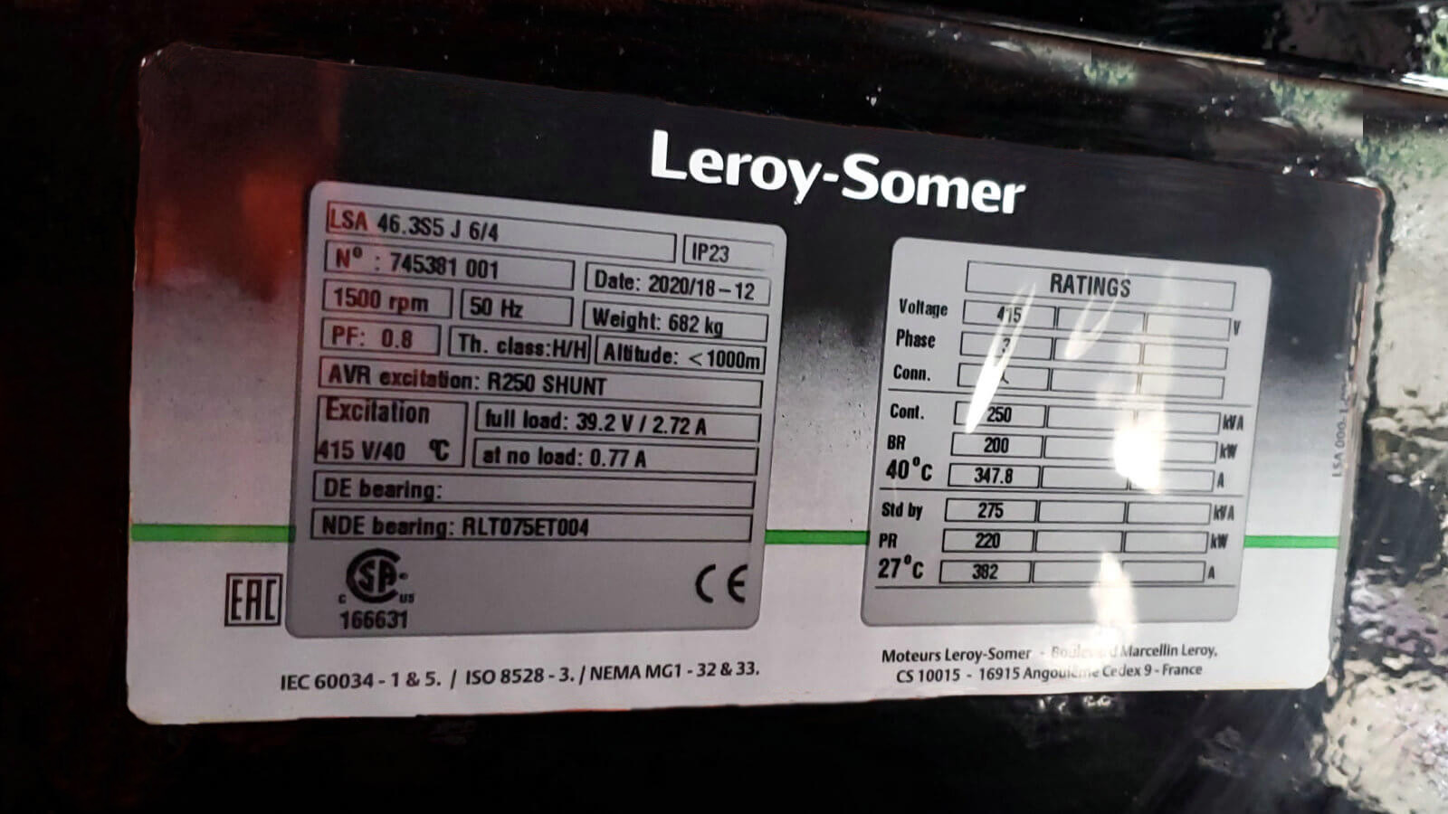 Leroy Somer Alternator for 500kW Cummins Biogas Generator ETTES POWER